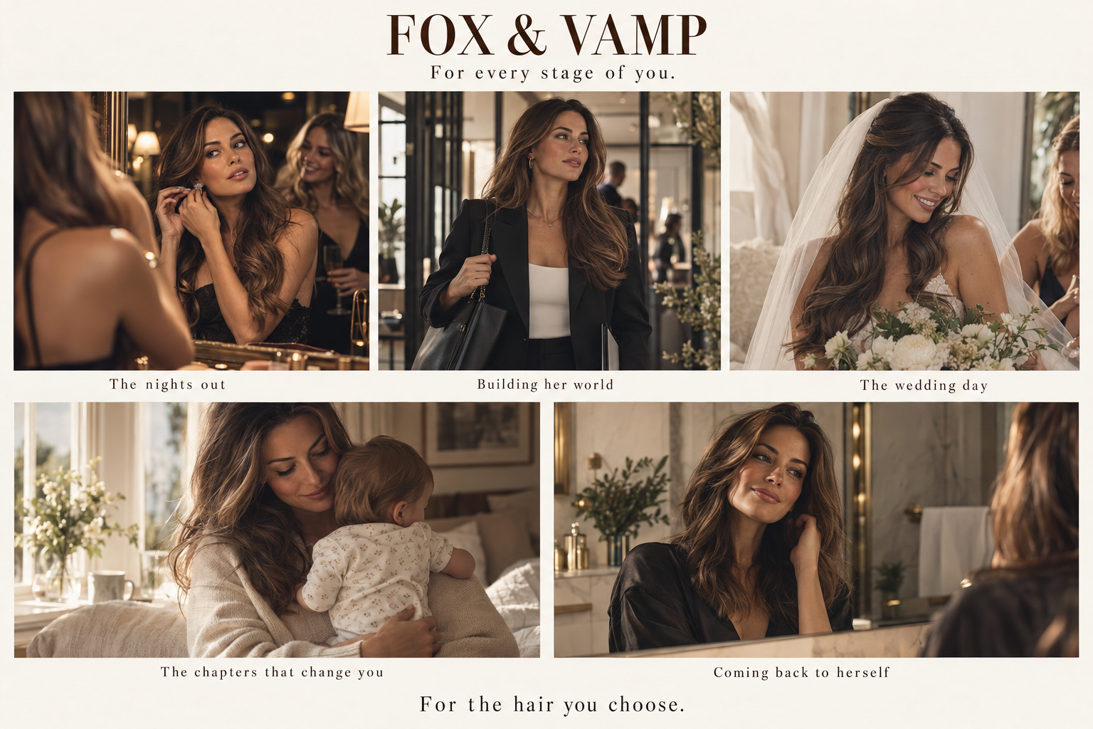 Fox & Vamp campaign illustrating nights out, career, a wedding, motherhood and rediscovering confidence.