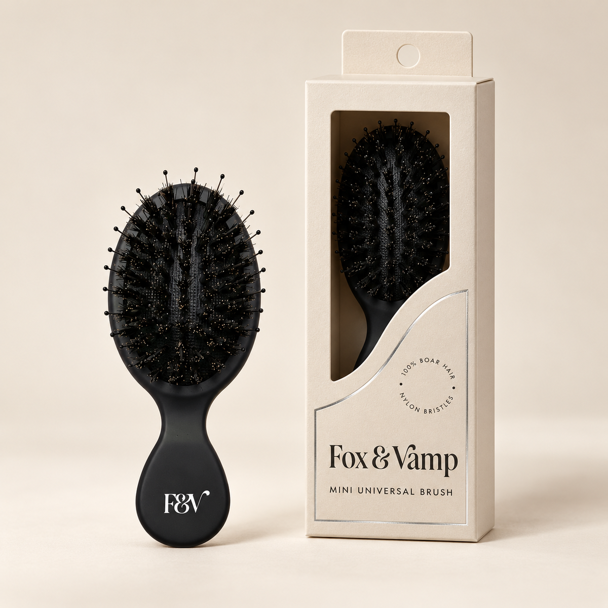 Fox & Vamp mini boar bristle hair brush with gift box
